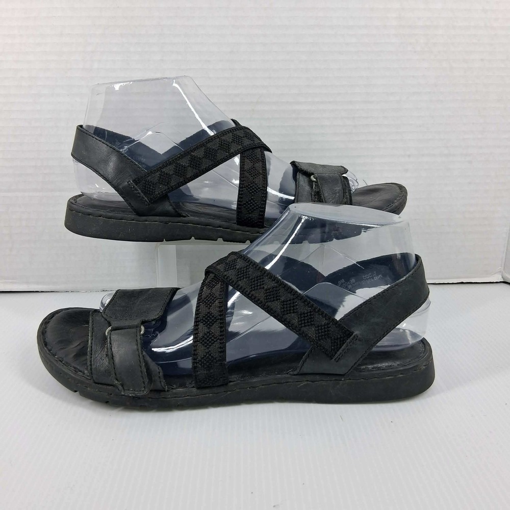 Born Womens Black Leather Elastic‎ Strappy Comfort Sandals F00409 CQC17 Size 9M